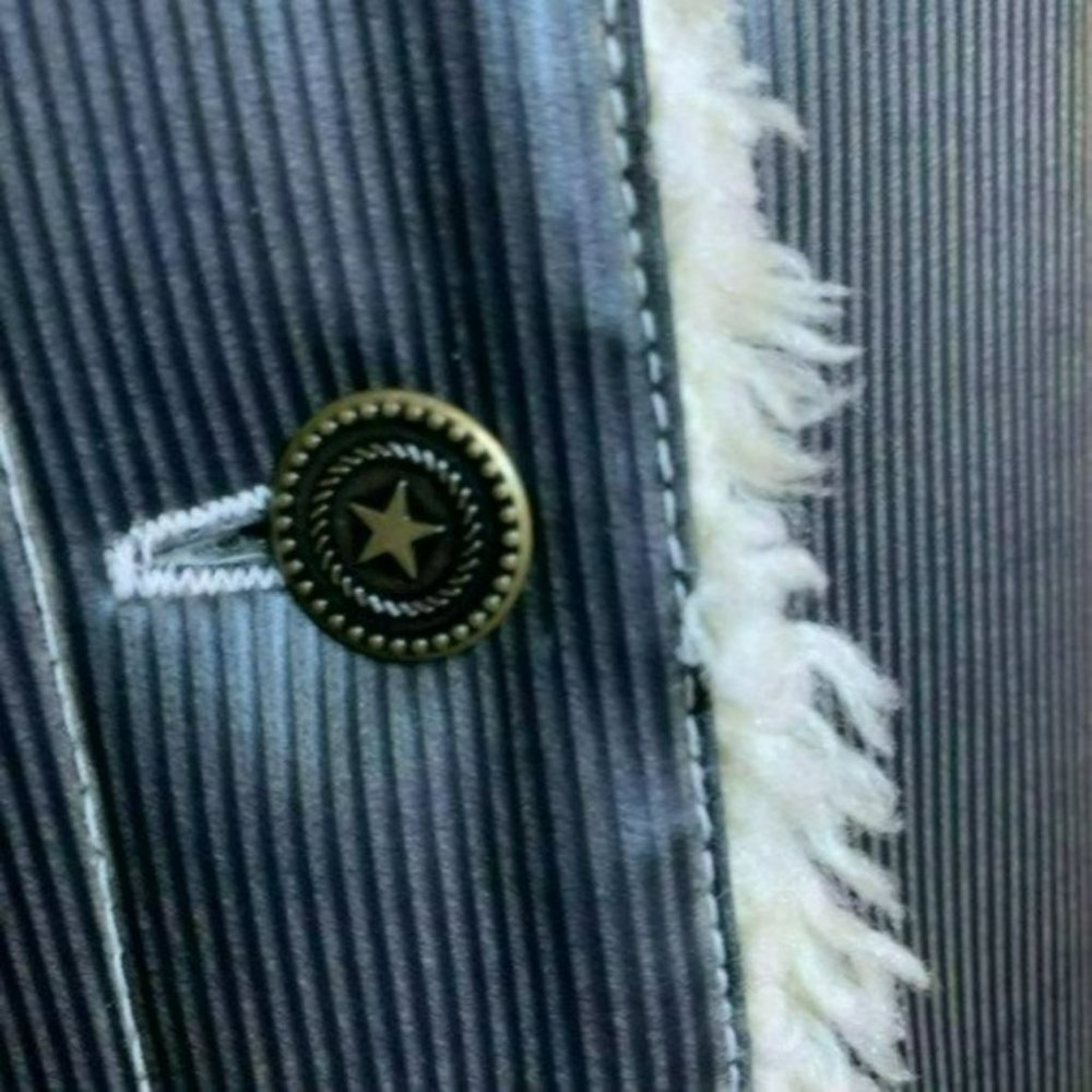 Universal Studios Retro Brown Pinstriped Faux Fur Lined Bomber Jacket Size M - Picture 11 of 15